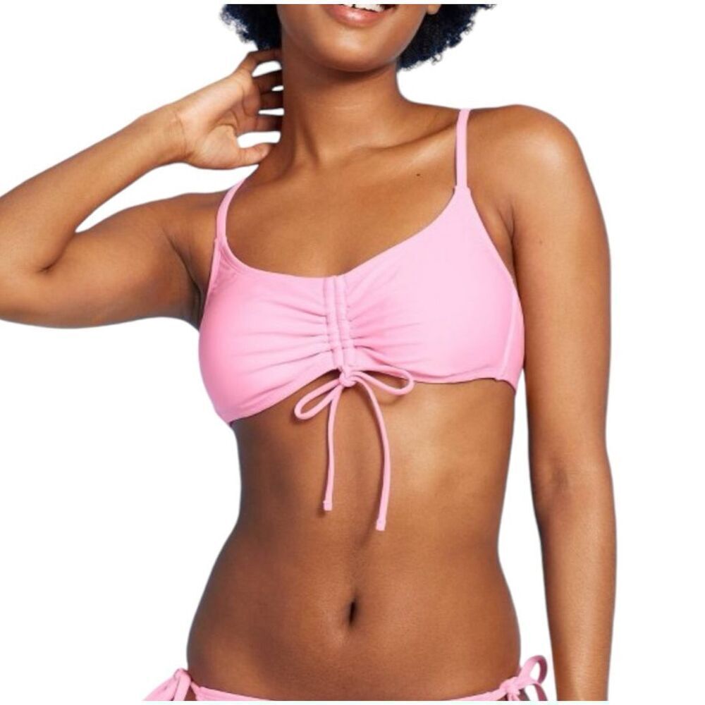 NEW Wild Fable Ruched Drawstring Front Bralette Pink Bikini Top XXS‎